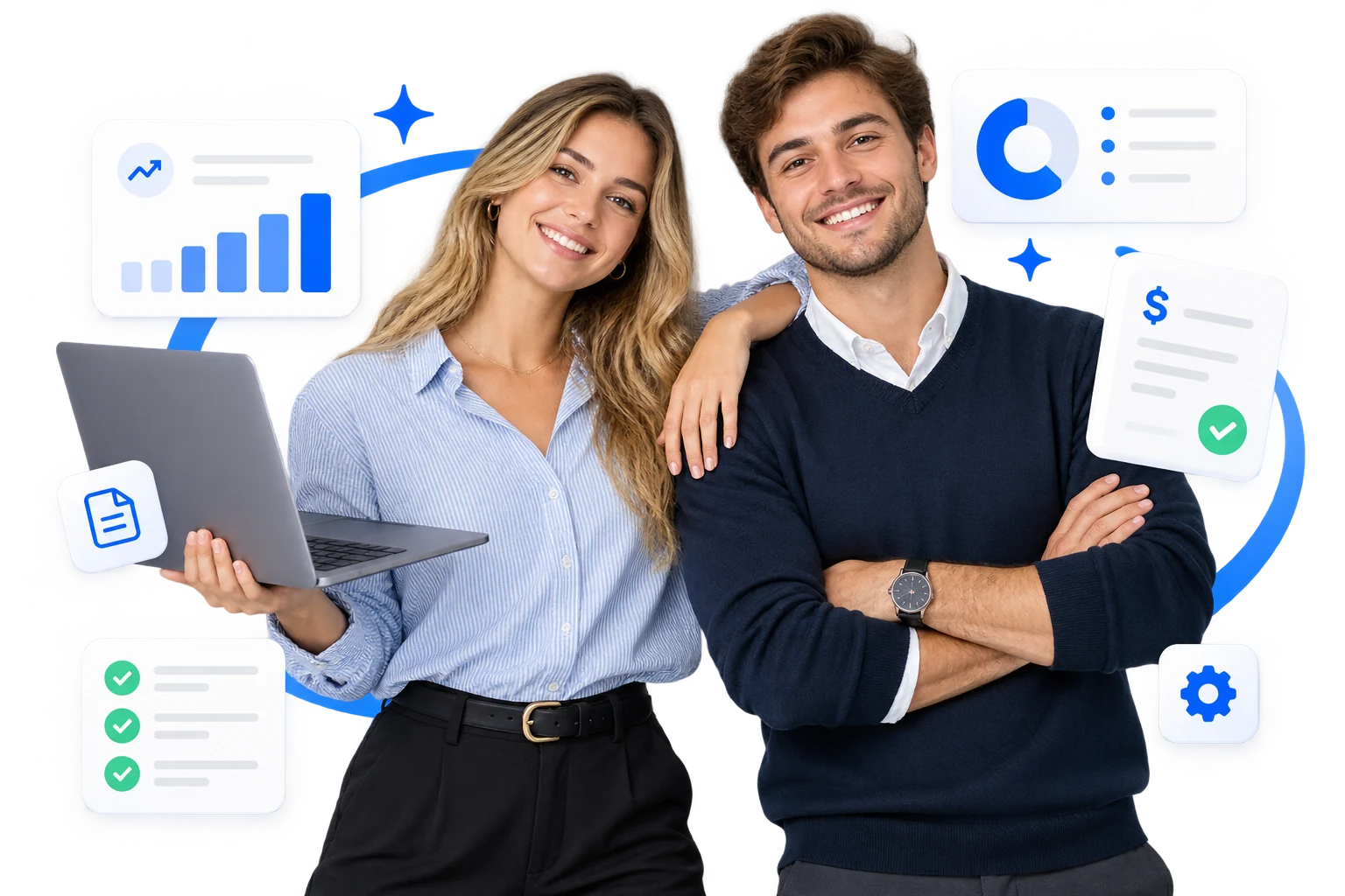 Contadores del equipo de Contai con sus herramientas contables